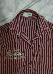 Striped Button-Up Shirt with Embroidery❣️