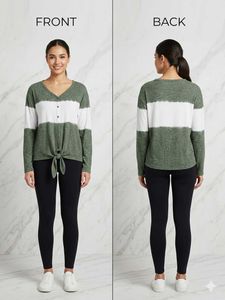Green & White Striped Tie-Front Top