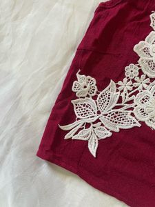 Maroon Lace Floral Halter Top