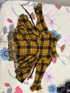 Mustard Printed Fit And Flare Top