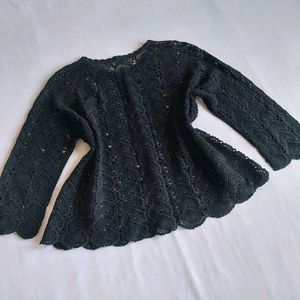 Elegant Black Crochet Cardigan 🌺