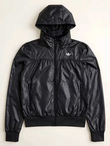 Adidas Retro Black Hooded Windbreaker Jacket