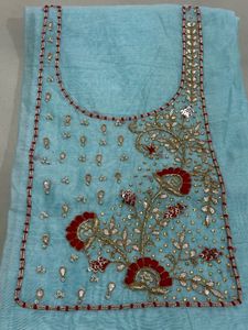 Exquisite Light Blue Embroidered Dress Material