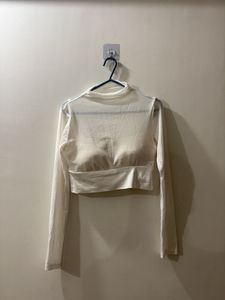 Sheer Mock Neck Long Sleeve Top