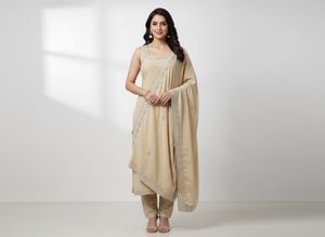 zari  and pearl work Elegant Beige Salwar Suit