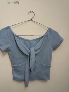 Blue Tie-Front Crop Top