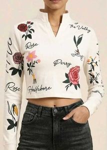 Cropped Floral Print Sweatshirt