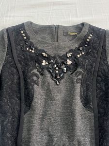 Elegant Grey Lace Detail Dress