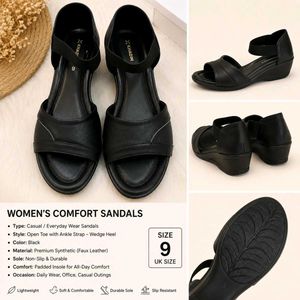 Khadim Women's Black Comfort Wedge Sandals