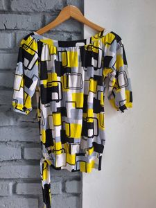 Korean chic Yellow &amp; Black Geometric Print Top
