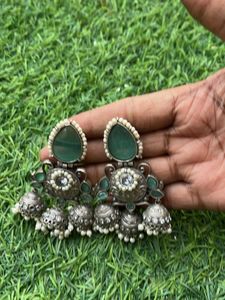 Boho Silver Oxidized Earrings Set