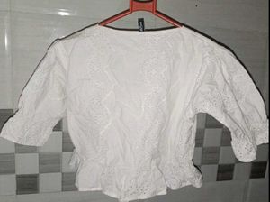 White Eyelet Lace Peplum Blouse