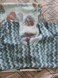 Beautiful Blue Saree with Leaf Print