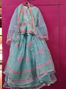 Stunning Teal &amp; Pink Embroidered Lehenga Choli