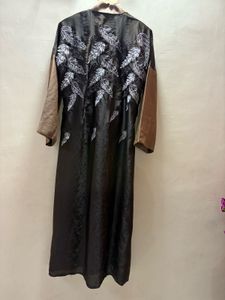 Elegant Brown Abaya with Leaf Design