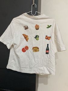 White Graphic T-Shirt with Food Prints