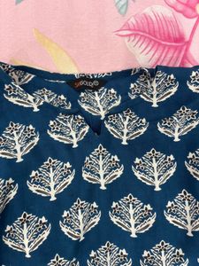 Teal Blue Block Print Kurta