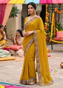 Mehendi-Olive Green Saree With Rich Purple Border
