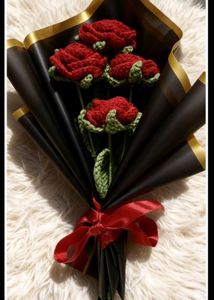 Crochet Red Rose Bouquet