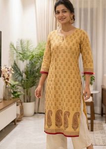 Stylish Printed Yellow Kurta