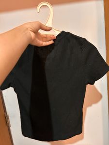 zudio Black Ribbed Button-Front Tee