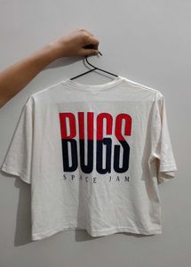 White Crop Printed Tshirt