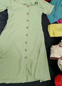 Light Green Button-Up Midi Dress