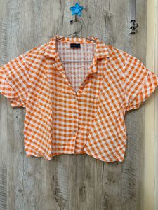 Orange Gingham Cropped Shirt pants set