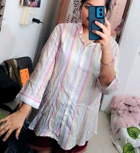 Pastel Striped Button-Up Tunic Top