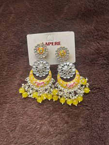 Beautiful Yellow & White Dangler Earrings