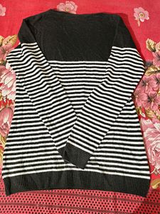 Women Modeve White Striped Sweater