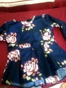 Navy Blue Floral Print Kurta