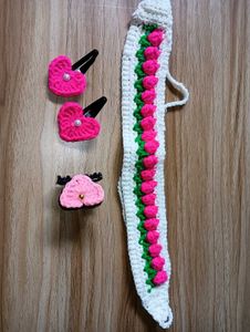 Handmade Crochet Hair Clips & Headband Set