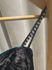 Black Velvet Blouse with Rhinestone Straps