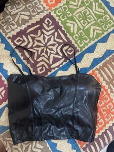 Sleek Black Faux Leather Corset Top