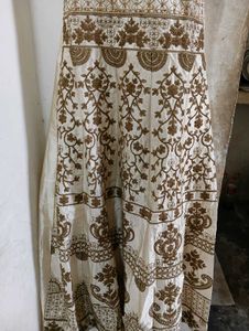 Elegant Cream &amp; Brown Patterned Dress