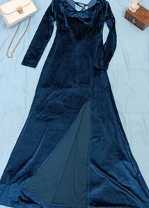 Velvet Maxi Dress with High Slit