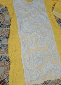Yellow &amp; White Chikankari Kurta Set