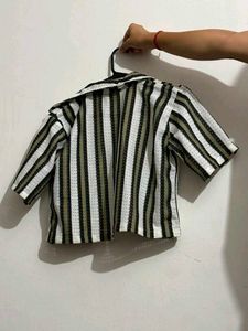 Striped Open Front Cropped Shirt