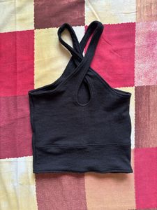 Black Criss-Cross Neckline Tank Top