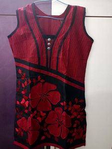 New Stylish Embroidered Red &amp; Black Floral Kurta
