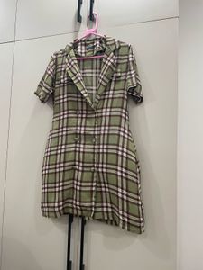 Plaid Double-Breasted Blazer Dress