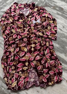 Maroon Leaf Print Kurta Set with Sequins