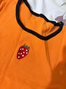 Cute Orange Strawberry Crop Top