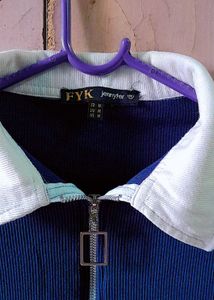 Ribbed Zip-Up Collar Crop Top