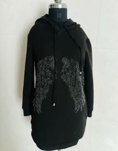 Black Hooded Dress with Rhinestone Wings