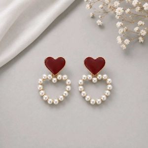 Heart Pearl Drop Earrings