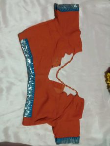 Sparkling Orange Saree with Blouse