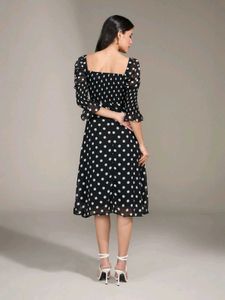NEW Nykaa Fashion Polka Dot Square Neck Midi Dress
