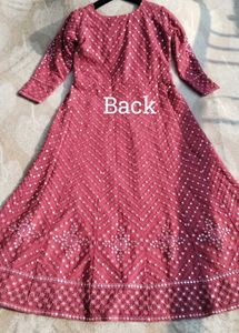 Mirror Work Embroidery A Line Gown With Dupatta